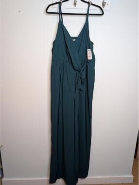 Chelsea28 Teal Green Wrap Jumpsuit Wide Leg Sleeveless Tie Waist XL NWT